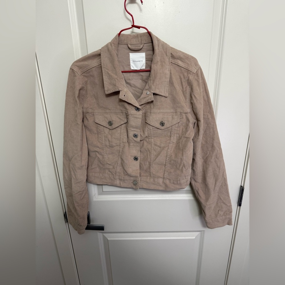 Dynamite Women's Corduroy Cropped Tan Jacket in size L